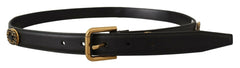 Dolce & Gabbana Black Leather Embellished Crystal Logo Belt -   -  Dolce & Gabbana.