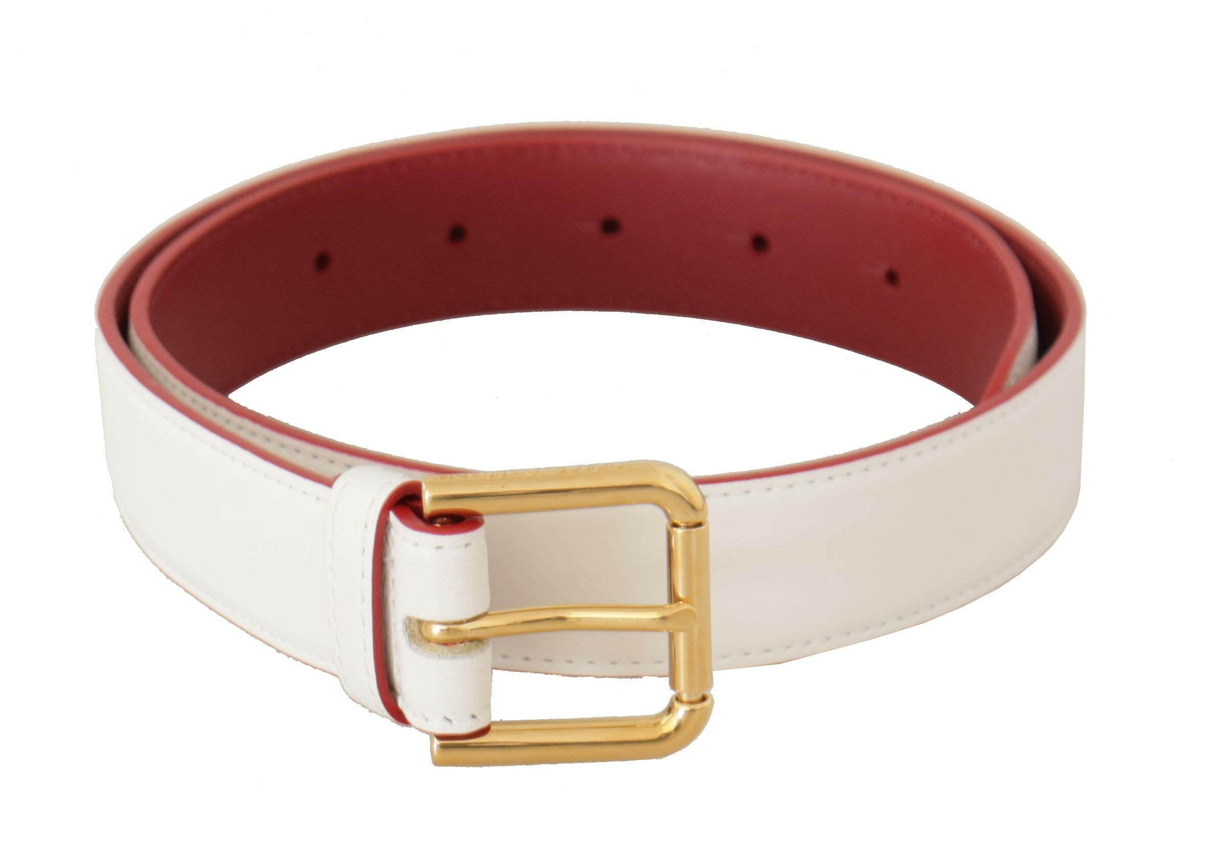 Dolce & Gabbana White Calf Leather Two-Toned Gold Metal Buckle Belt -   -  Dolce & Gabbana.