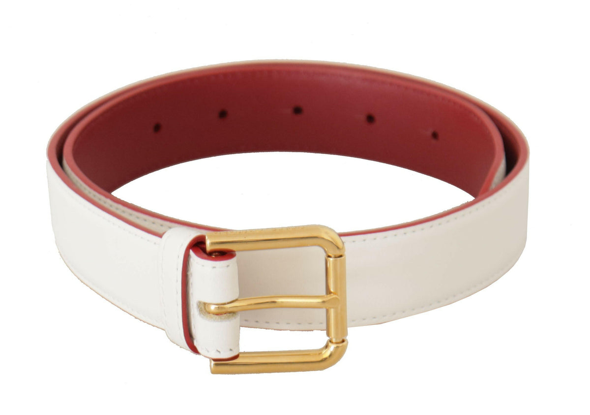 Dolce & Gabbana White Calf Leather Two-Toned Gold Metal Buckle Belt -   -  Dolce & Gabbana.