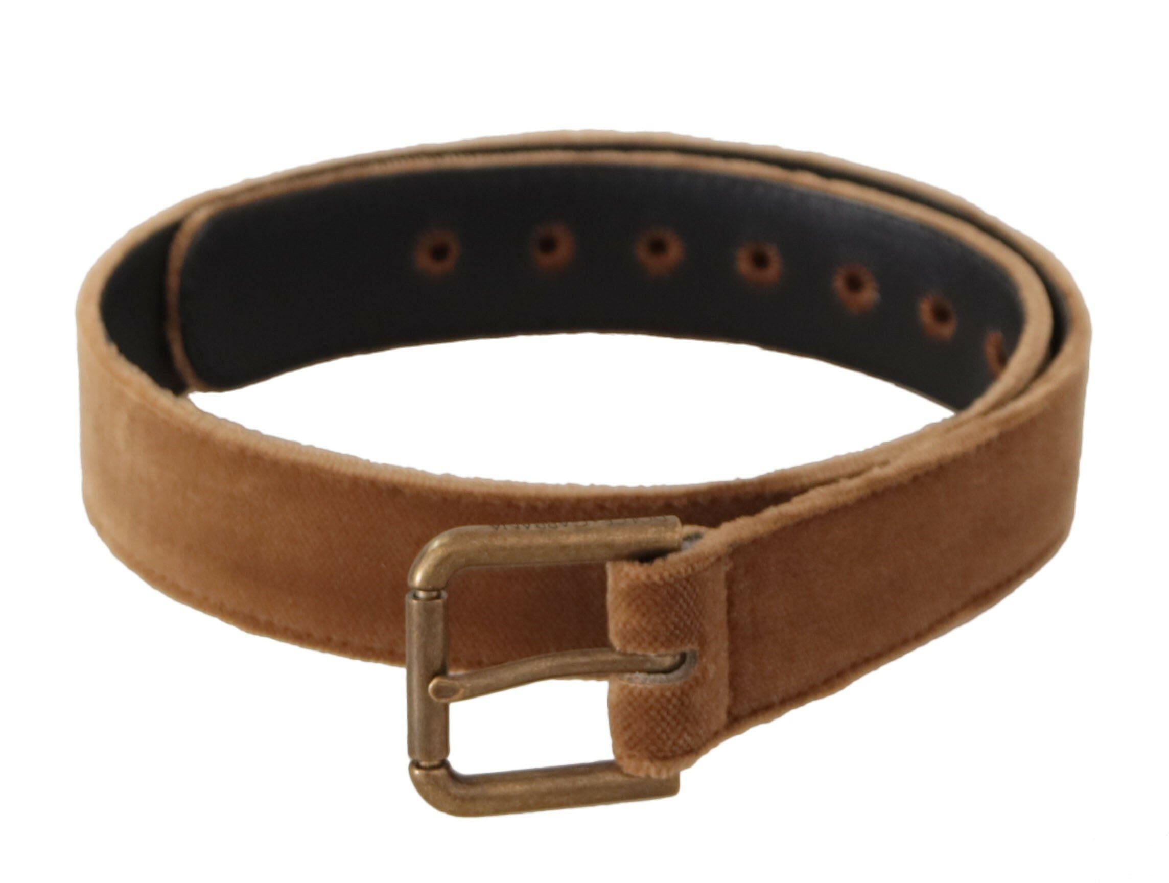 Dolce & Gabbana Brown Velvet Bronze Vintage Logo Metal Buckle Belt -   -  Dolce & Gabbana.