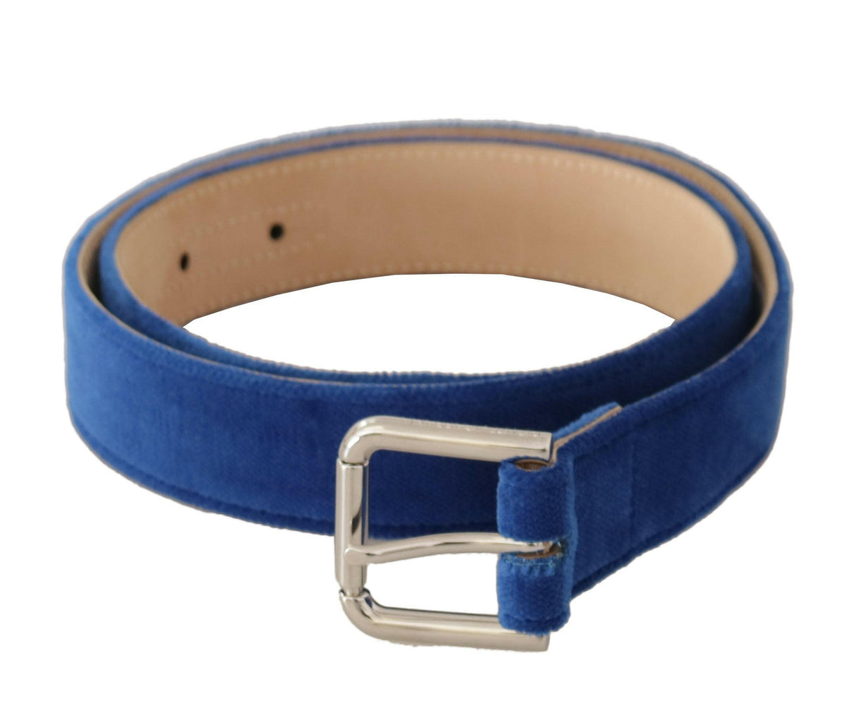 Dolce & Gabbana Blue Velvet Silver Logo Engraved Metal Buckle Belt -   -  Dolce & Gabbana.