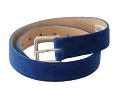 Dolce & Gabbana Blue Velvet Silver Logo Engraved Metal Buckle Belt -   -  Dolce & Gabbana.