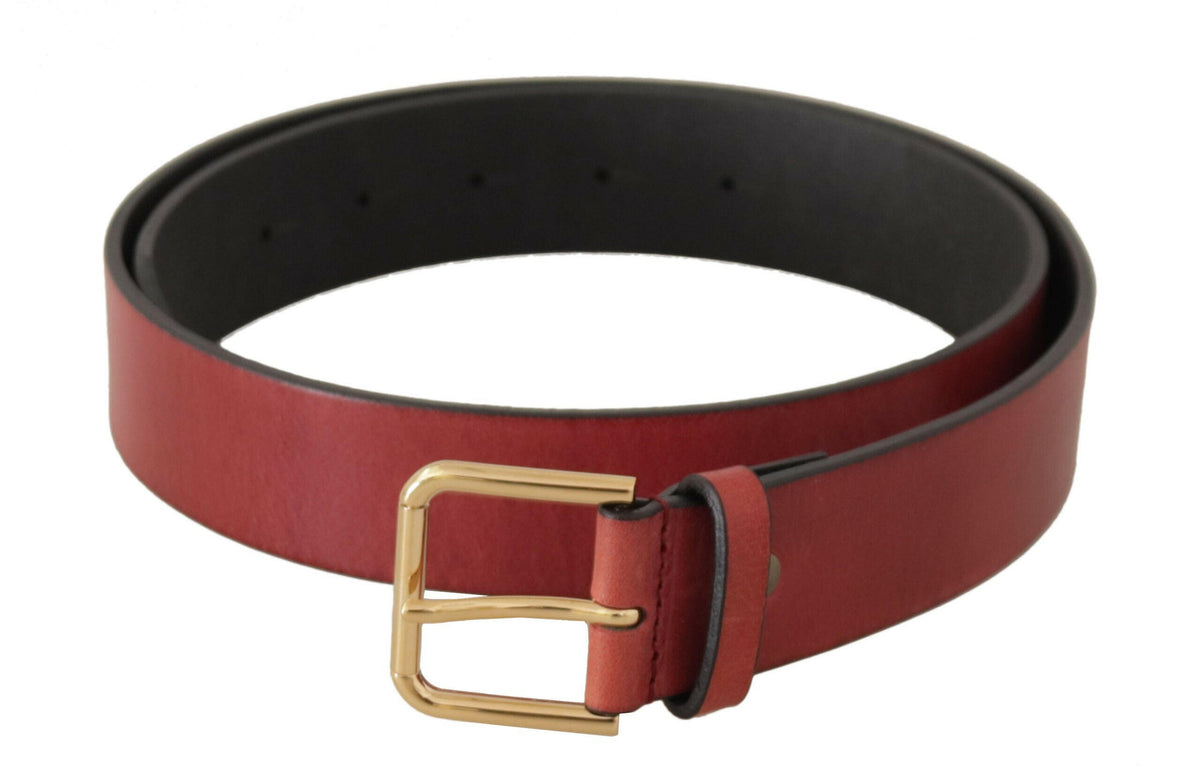 Dolce & Gabbana Red Leather Gold Logo Engraved Metal Buckle Belt -   -  Dolce & Gabbana.