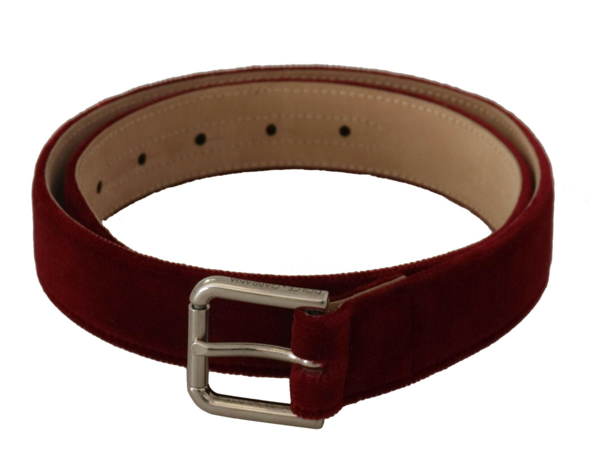 Dolce & Gabbana Red Velvet Silver Logo Engraved Metal Buckle Belt -   -  Dolce & Gabbana.