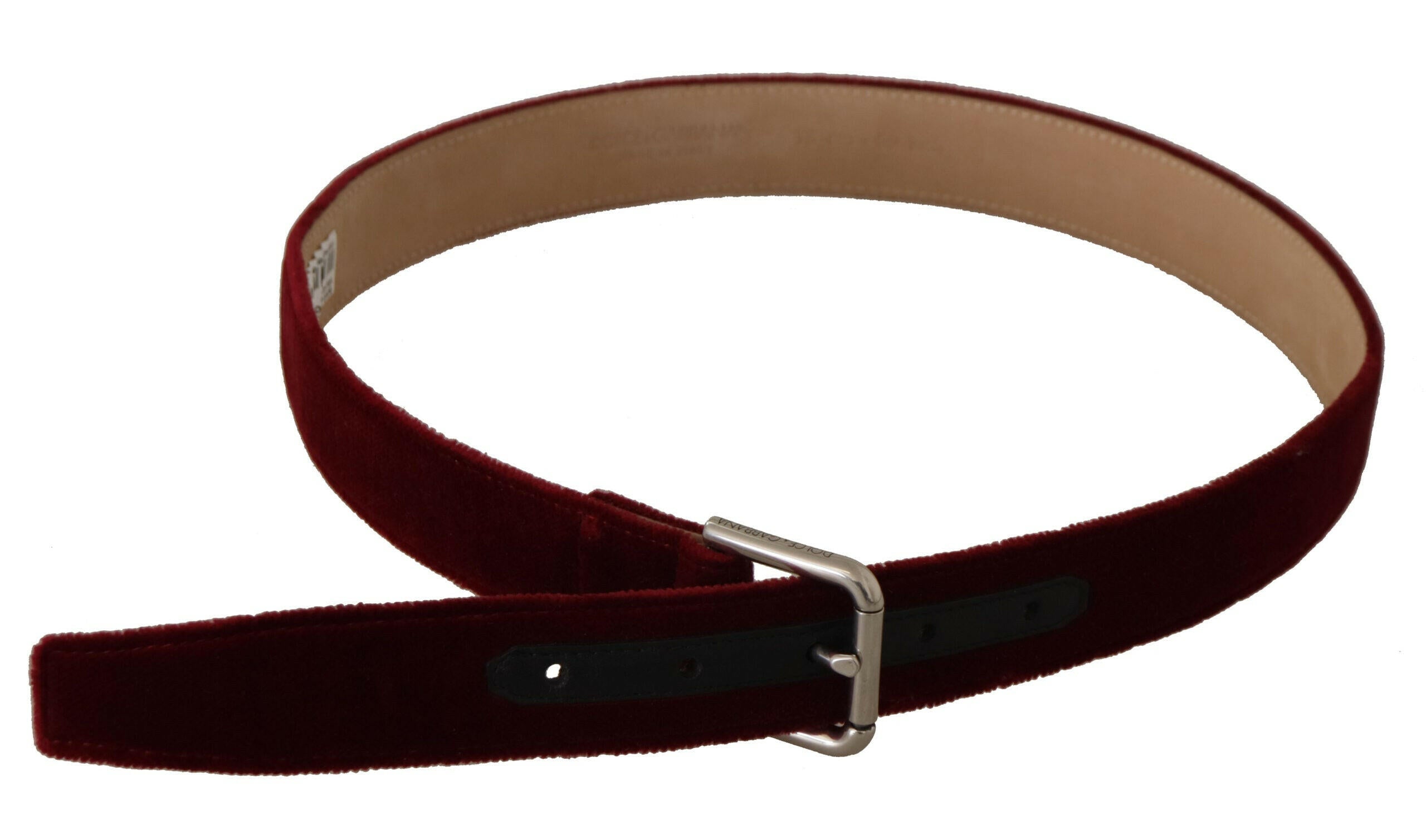 Dolce & Gabbana Red Velvet Silver Logo Engraved Metal Buckle Belt -   -  Dolce & Gabbana. Dolce & Gabbana Red Velvet Silver Logo Engraved Metal Buckle Belt -   -  Dolce & Gabbana.