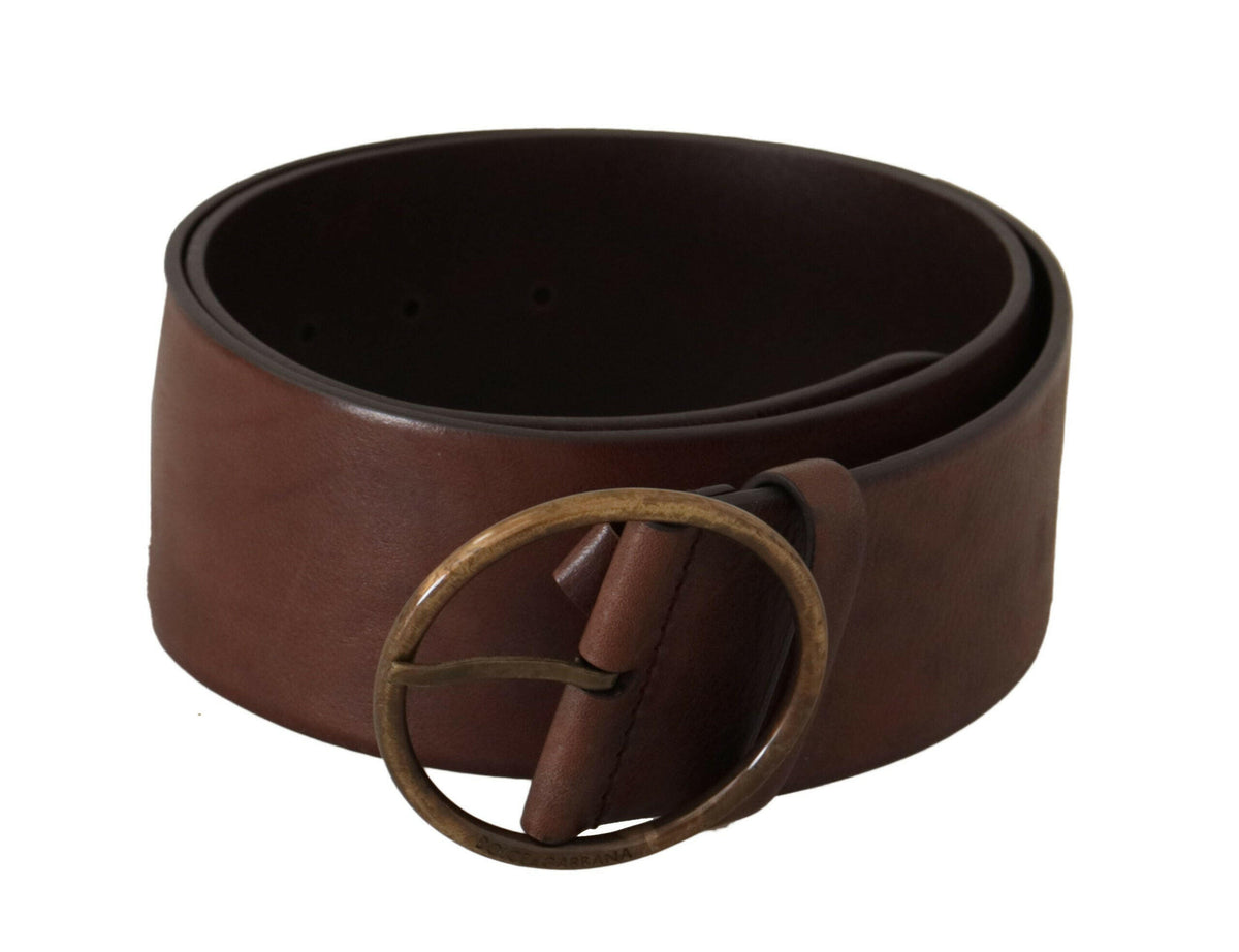 Dolce & Gabbana Dark Brown Wide Waist Leather Metal Round Buckle Belt -   -  Dolce & Gabbana.