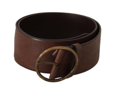 Dolce & Gabbana Dark Brown Wide Waist Leather Metal Round Buckle Belt -   -  Dolce & Gabbana.