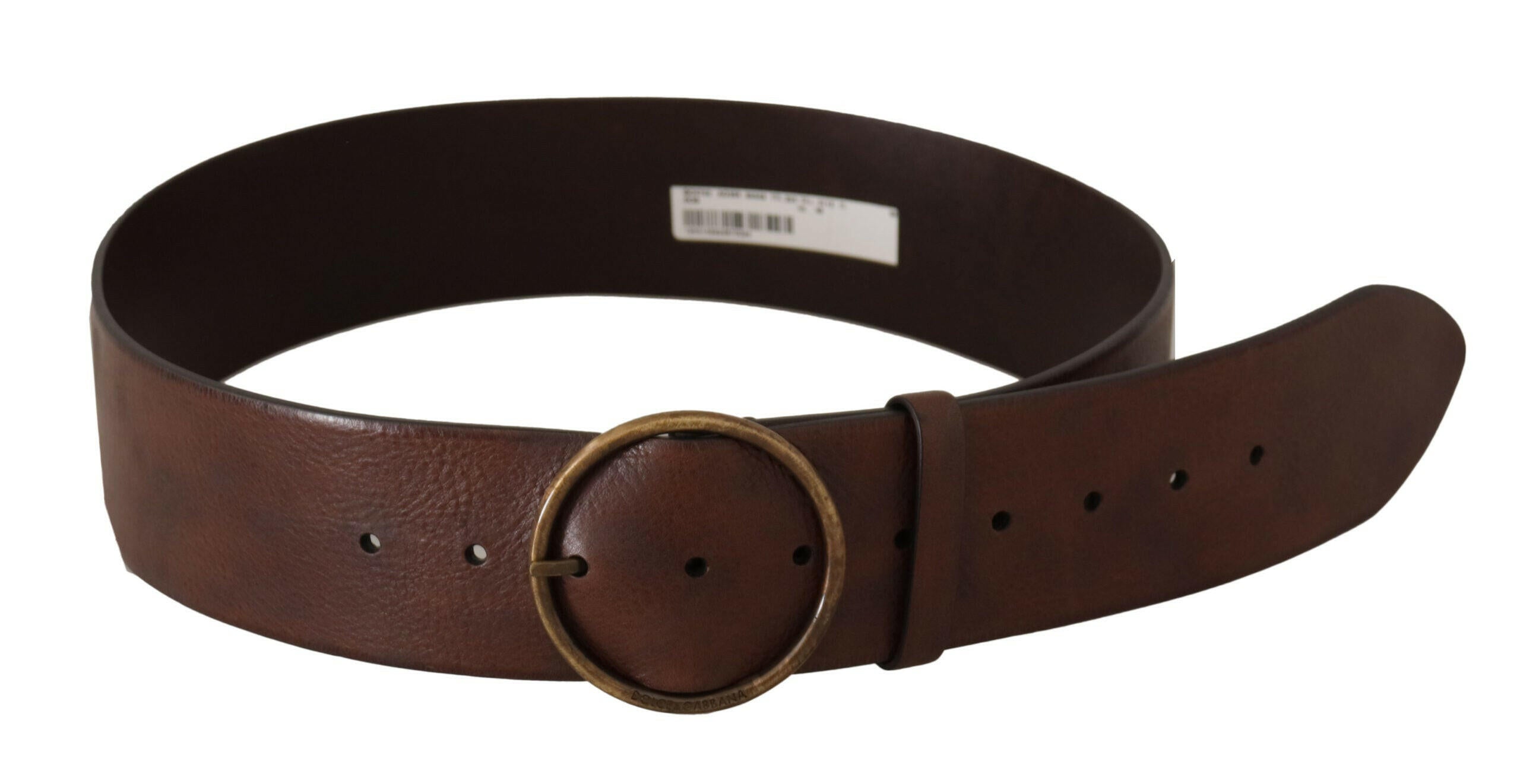 Dolce & Gabbana Dark Brown Wide Waist Leather Metal Round Buckle Belt -   -  Dolce & Gabbana. Dolce & Gabbana Dark Brown Wide Waist Leather Metal Round Buckle Belt -   -  Dolce & Gabbana.