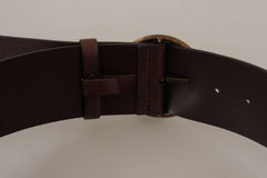 Dolce & Gabbana Dark Brown Wide Waist Leather Metal Round Buckle Belt -   -  Dolce & Gabbana.