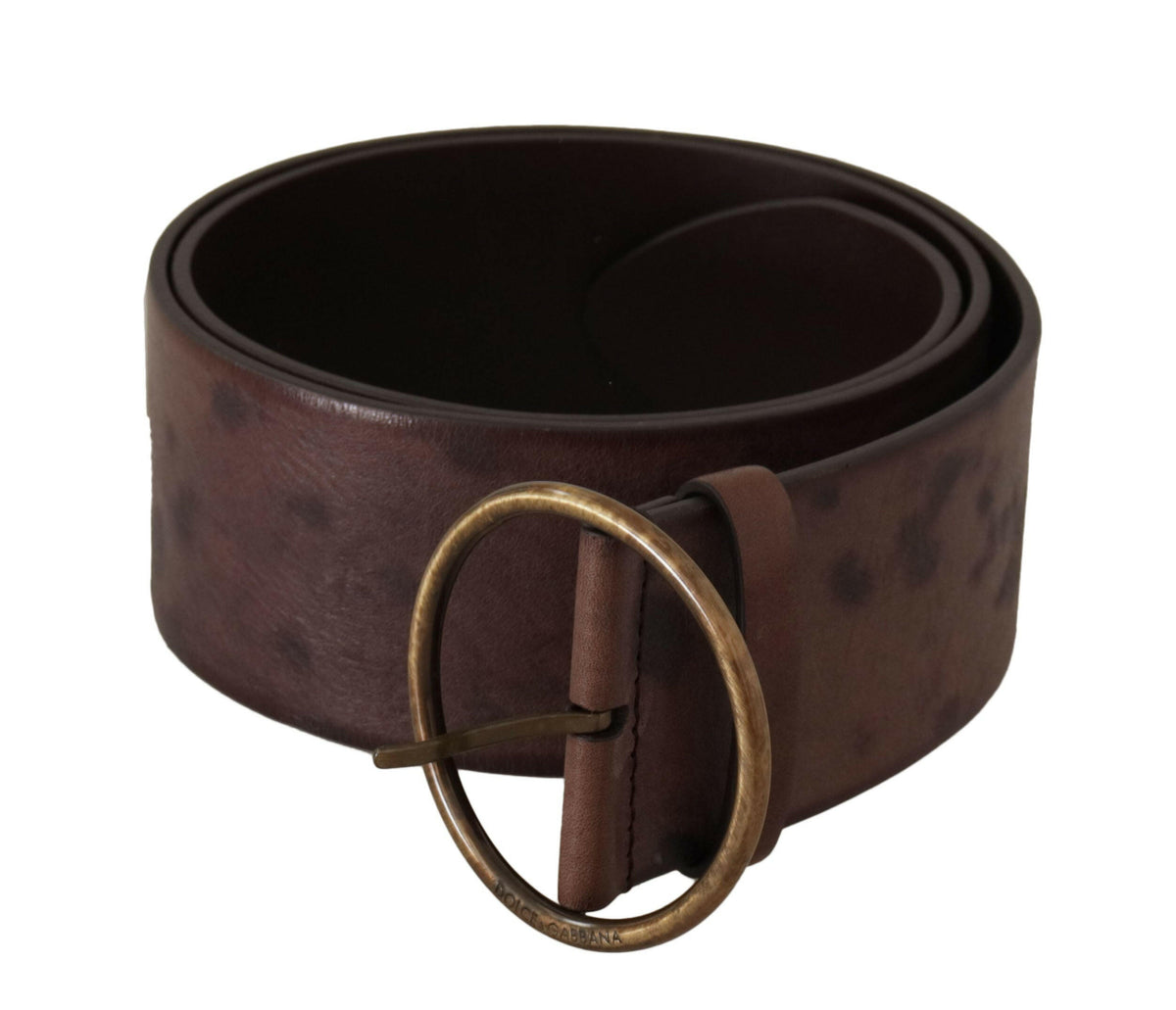 Dolce & Gabbana Dark Brown Wide Calf Leather Logo Round Buckle Belt -   -  Dolce & Gabbana.