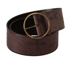 Dolce & Gabbana Dark Brown Wide Calf Leather Logo Round Buckle Belt -   -  Dolce & Gabbana.