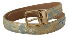 Dolce & Gabbana Blue Leather Jacquard Embossed Gold Metal Buckle Belt -   -  Dolce & Gabbana.