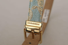 Dolce & Gabbana Blue Leather Jacquard Embossed Gold Metal Buckle Belt -   -  Dolce & Gabbana.