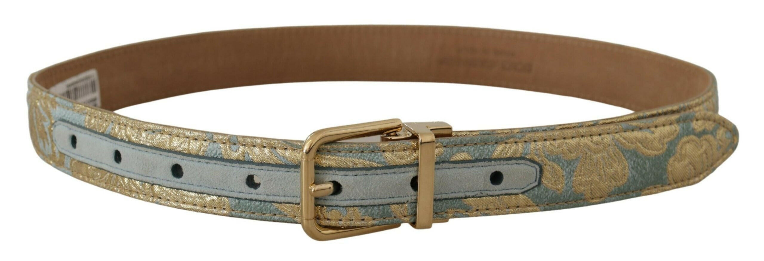Dolce & Gabbana Blue Leather Jacquard Embossed Gold Metal Buckle Belt -   -  Dolce & Gabbana. Dolce & Gabbana Blue Leather Jacquard Embossed Gold Metal Buckle Belt -   -  Dolce & Gabbana.