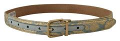 Dolce & Gabbana Blue Leather Jacquard Embossed Gold Metal Buckle Belt -   -  Dolce & Gabbana.