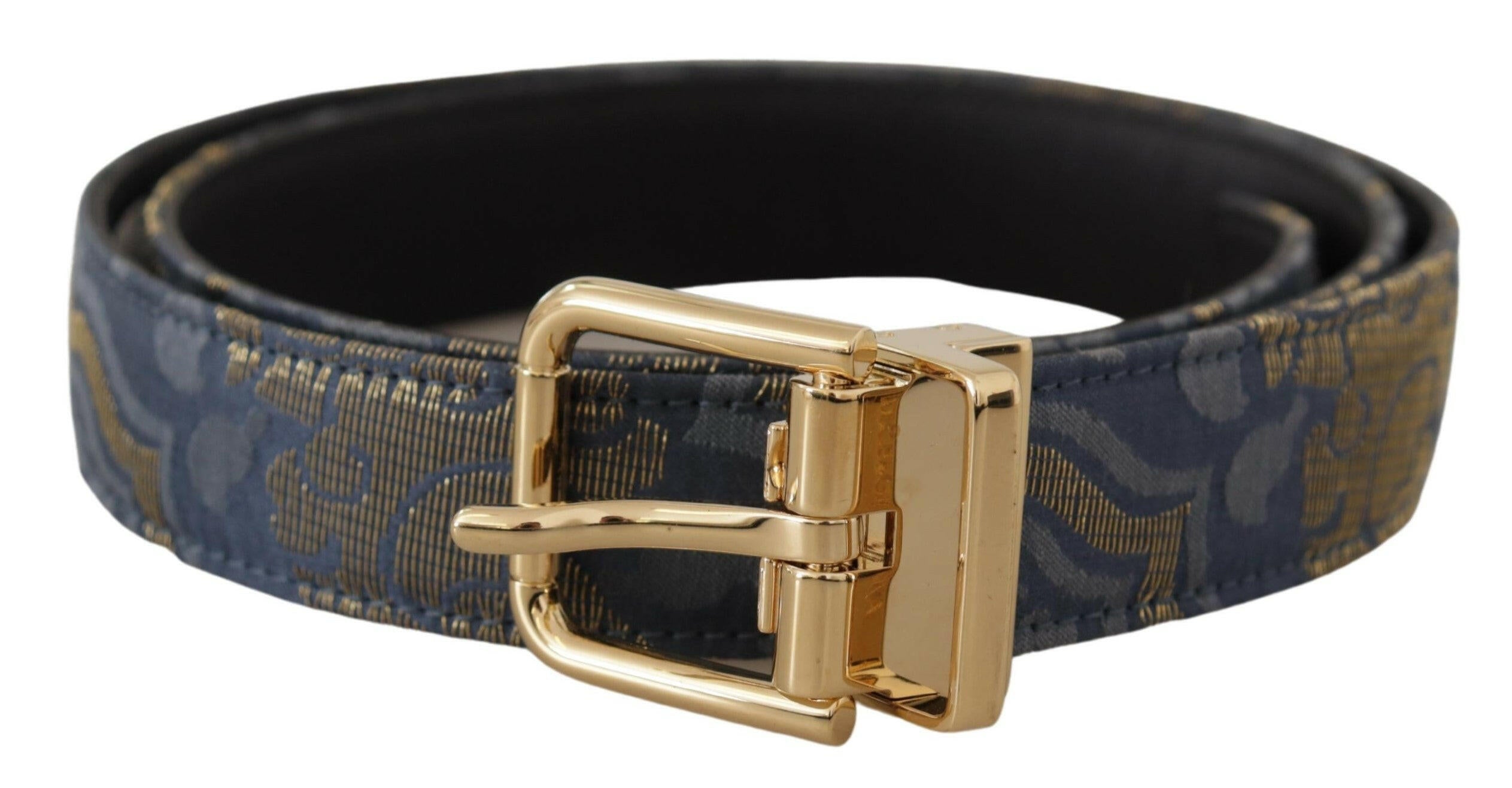 Dolce & Gabbana Navy Blue Jacquard Gold Tone Logo Metal Buckle Belt -   -  Dolce & Gabbana.