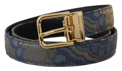 Dolce & Gabbana Navy Blue Jacquard Gold Tone Logo Metal Buckle Belt -   -  Dolce & Gabbana.