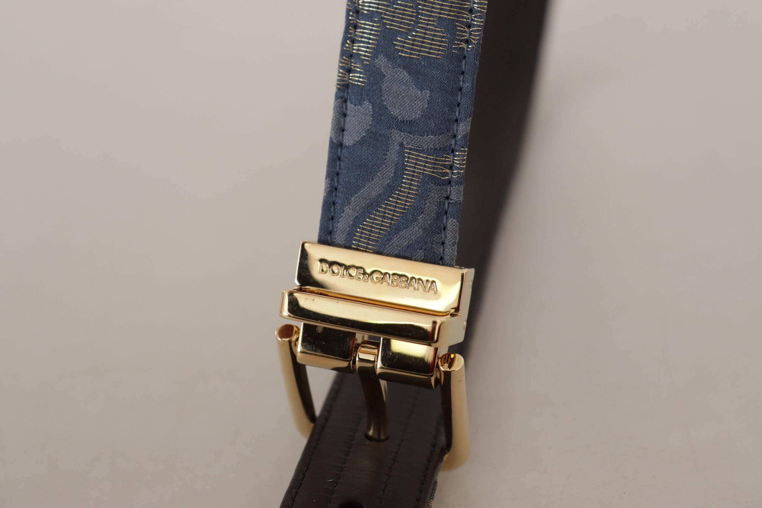 Dolce & Gabbana Navy Blue Jacquard Gold Tone Logo Metal Buckle Belt -   -  Dolce & Gabbana. Dolce & Gabbana Navy Blue Jacquard Gold Tone Logo Metal Buckle Belt -   -  Dolce & Gabbana.