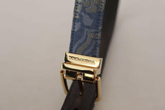 Dolce & Gabbana Navy Blue Jacquard Gold Tone Logo Metal Buckle Belt -   -  Dolce & Gabbana.