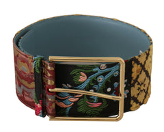 Dolce & Gabbana Multicolor Embroidered Leather Gold Metal Buckle Belt -   -  Dolce & Gabbana.