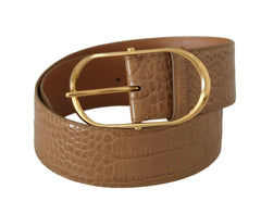 Dolce & Gabbana Brown Beige Leather Gold Metal Oval Buckle Belt -   -  Dolce & Gabbana.