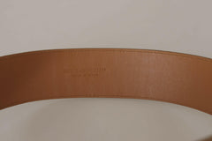 Dolce & Gabbana Brown Beige Leather Gold Metal Oval Buckle Belt -   -  Dolce & Gabbana.