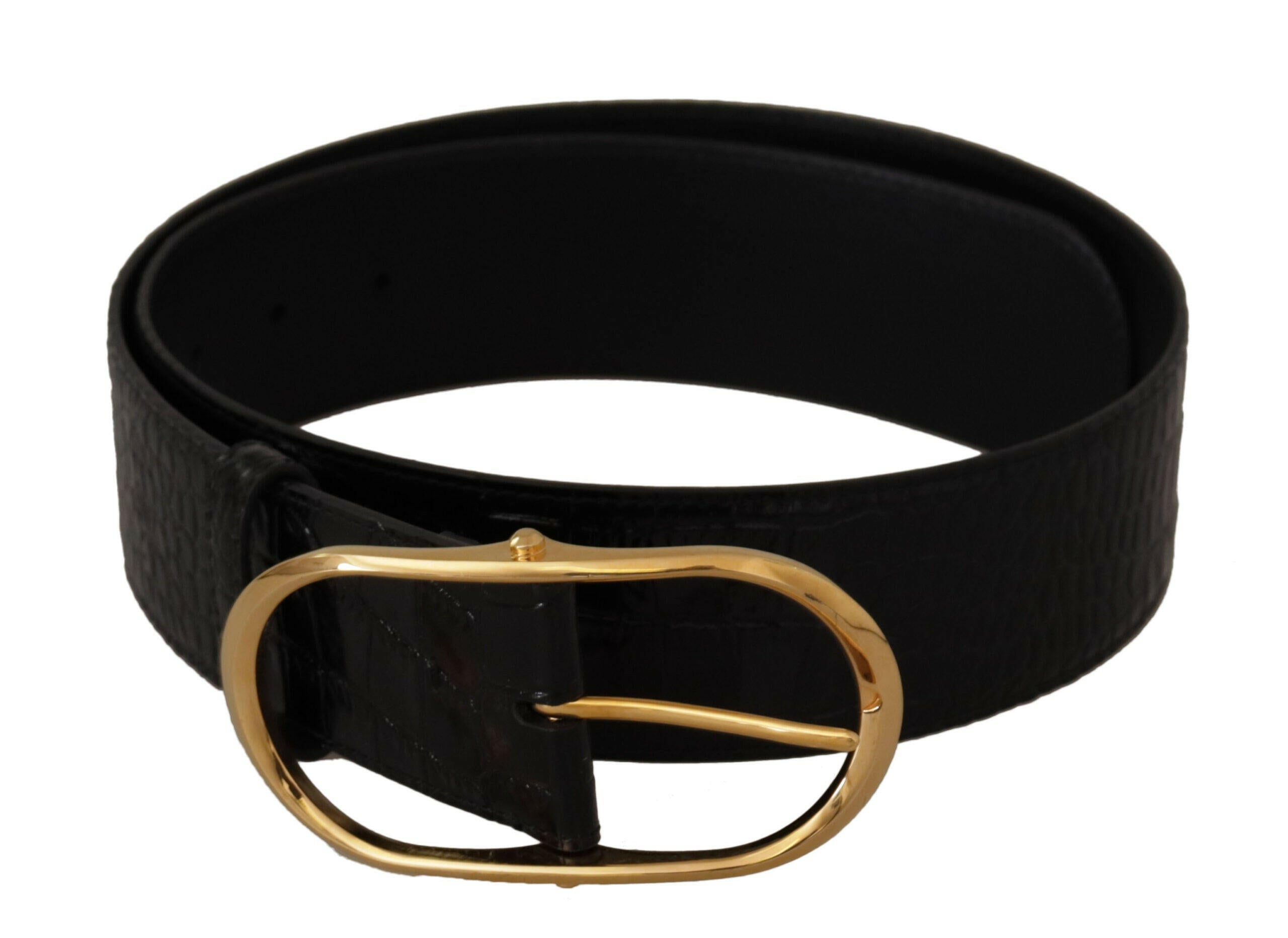 Dolce & Gabbana Black Embossed Leather Gold Tone Metal Buckle Belt -   -  Dolce & Gabbana.