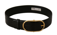 Dolce & Gabbana Black Embossed Leather Gold Tone Metal Buckle Belt -   -  Dolce & Gabbana.