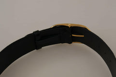 Dolce & Gabbana Black Embossed Leather Gold Tone Metal Buckle Belt -   -  Dolce & Gabbana.