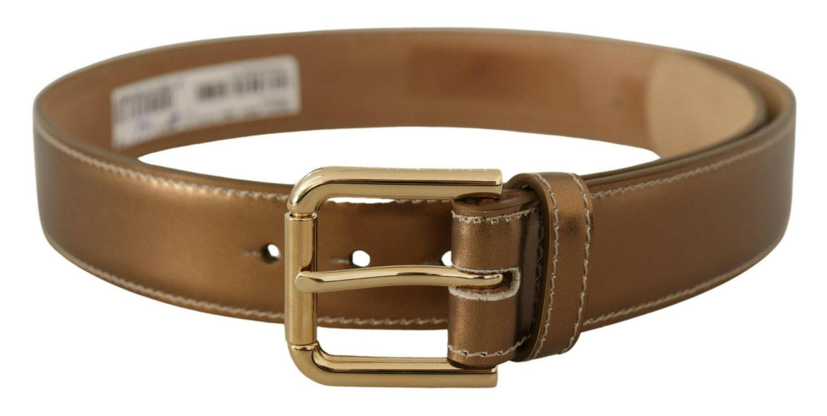 Dolce & Gabbana Bronze Calf Leather Gold Logo Waist Buckle Belt -   -  Dolce & Gabbana.