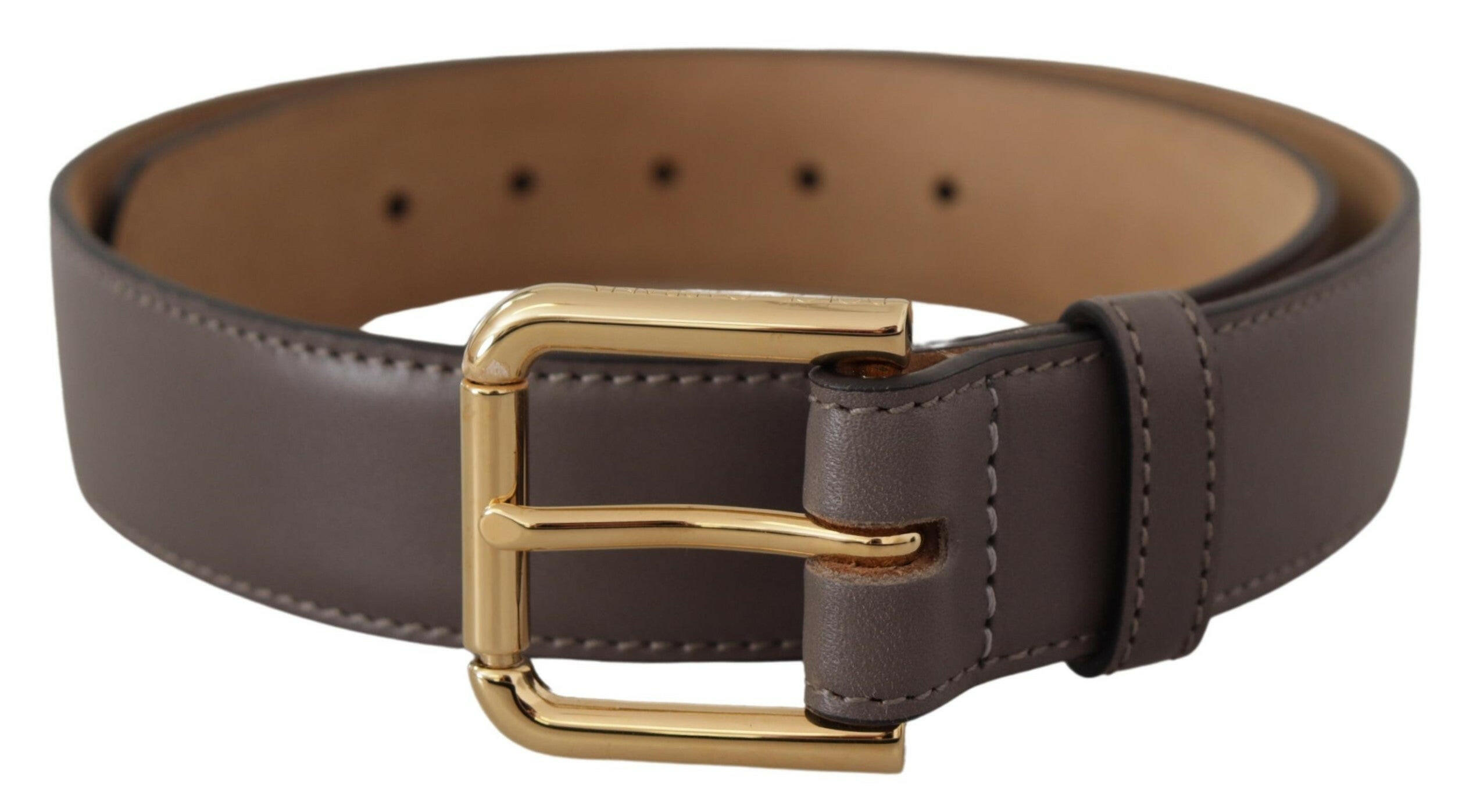 Dolce & Gabbana Gray Calfskin Leather Gold Metal Logo Buckle Belt -   -  Dolce & Gabbana.