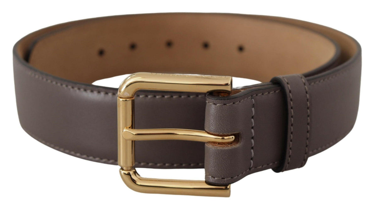 Dolce & Gabbana Gray Calfskin Leather Gold Metal Logo Buckle Belt -   -  Dolce & Gabbana.