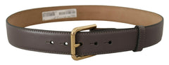 Dolce & Gabbana Gray Calfskin Leather Gold Metal Logo Buckle Belt -   -  Dolce & Gabbana.