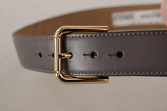 Dolce & Gabbana Gray Calfskin Leather Gold Metal Logo Buckle Belt -   -  Dolce & Gabbana.