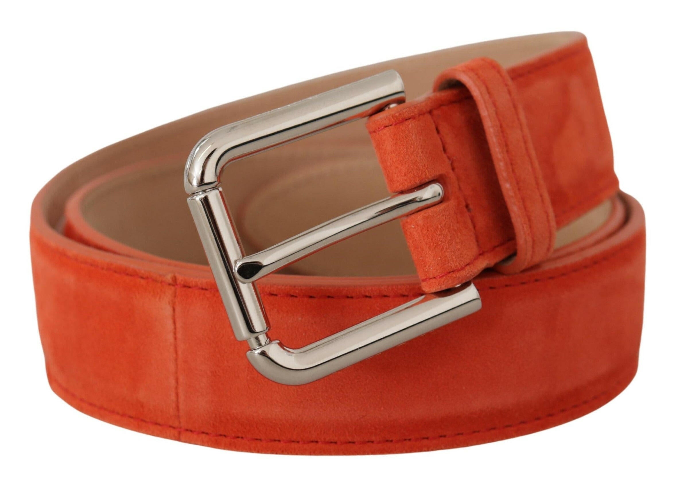 Dolce & Gabbana Orange Leather Suede Silver Logo Metal Buckle Belt -   -  Dolce & Gabbana. Dolce & Gabbana Orange Leather Suede Silver Logo Metal Buckle Belt -   -  Dolce & Gabbana.