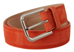 Dolce & Gabbana Orange Leather Suede Silver Logo Metal Buckle Belt -   -  Dolce & Gabbana.