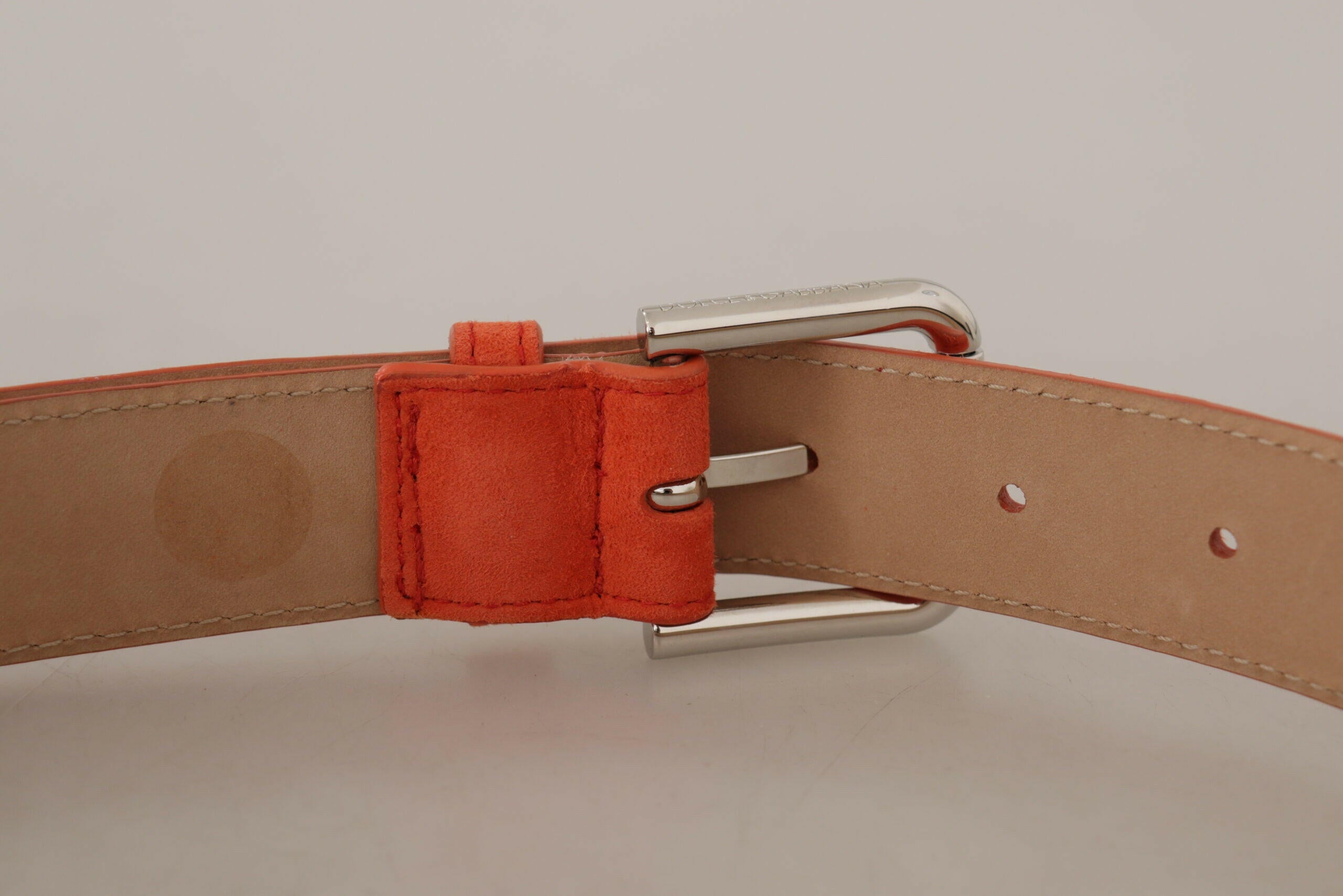 Dolce & Gabbana Orange Leather Suede Silver Logo Metal Buckle Belt -   -  Dolce & Gabbana. Dolce & Gabbana Orange Leather Suede Silver Logo Metal Buckle Belt -   -  Dolce & Gabbana.