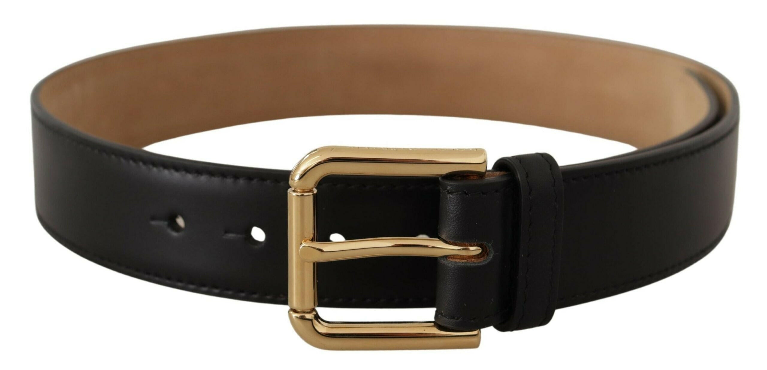 Dolce & Gabbana Black Solid Leather Classic Gold Waist Buckle Belt -   -  Dolce & Gabbana.
