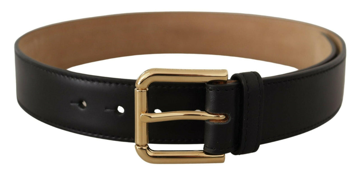 Dolce & Gabbana Black Solid Leather Classic Gold Waist Buckle Belt -   -  Dolce & Gabbana.