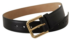 Dolce & Gabbana Black Solid Leather Classic Gold Waist Buckle Belt -   -  Dolce & Gabbana.