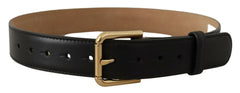 Dolce & Gabbana Black Solid Leather Classic Gold Waist Buckle Belt -   -  Dolce & Gabbana.