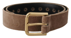 Dolce & Gabbana Light Brown Velvet Gold Tone Logo Metal Buckle Belt -   -  Dolce & Gabbana.