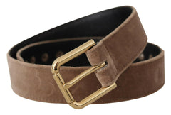 Dolce & Gabbana Light Brown Velvet Gold Tone Logo Metal Buckle Belt -   -  Dolce & Gabbana.