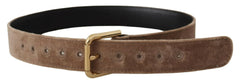 Dolce & Gabbana Light Brown Velvet Gold Tone Logo Metal Buckle Belt -   -  Dolce & Gabbana.