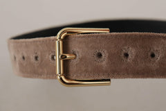 Dolce & Gabbana Light Brown Velvet Gold Tone Logo Metal Buckle Belt -   -  Dolce & Gabbana.