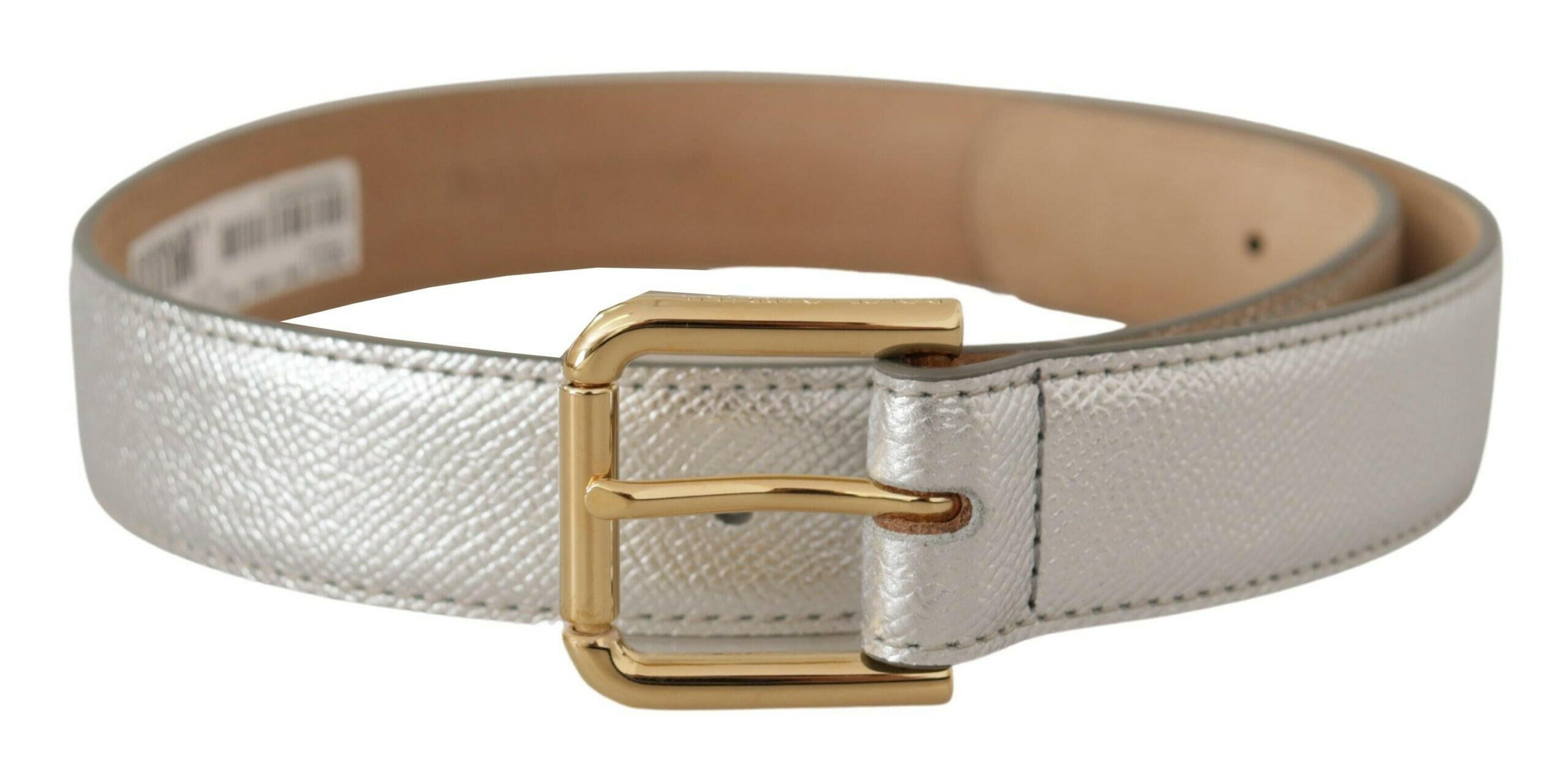 Dolce & Gabbana Silver Leather Gold Tone Logo Metal Waist Buckle Belt -   -  Dolce & Gabbana.