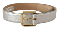 Dolce & Gabbana Silver Leather Gold Tone Logo Metal Waist Buckle Belt -   -  Dolce & Gabbana.
