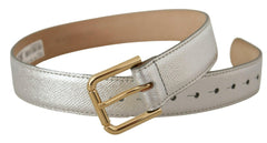 Dolce & Gabbana Silver Leather Gold Tone Logo Metal Waist Buckle Belt -   -  Dolce & Gabbana.