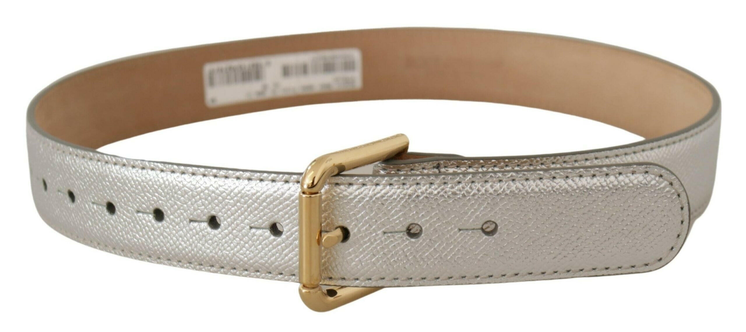 Dolce & Gabbana Silver Leather Gold Tone Logo Metal Waist Buckle Belt -   -  Dolce & Gabbana. Dolce & Gabbana Silver Leather Gold Tone Logo Metal Waist Buckle Belt -   -  Dolce & Gabbana.