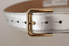 Dolce & Gabbana Silver Leather Gold Tone Logo Metal Waist Buckle Belt -   -  Dolce & Gabbana.